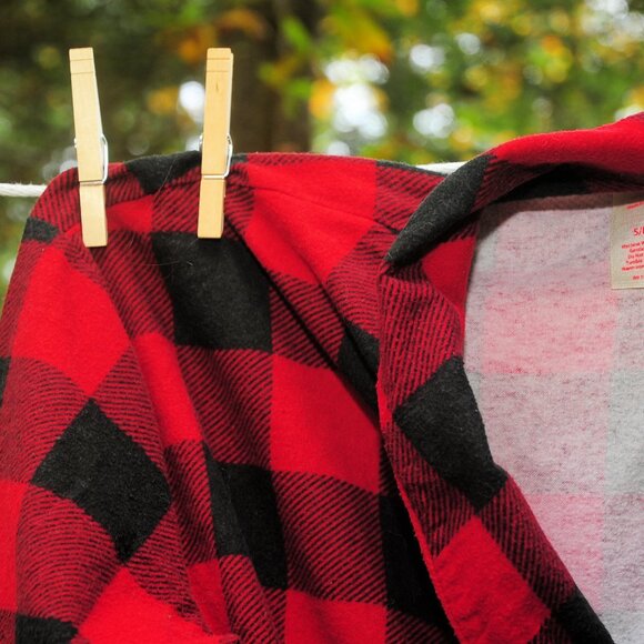 Womens Pottery Barn Red & Black Buffalo Plaid Cotton Flannel Bathrobe Size Small - Picture 5 of 9